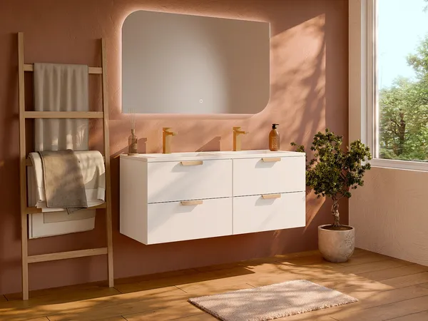 Vente-unique - AVORELI Waschbeckenmöbel Holz, Platte Weiß - B 46 cm x H 50 cm x L 120 cm