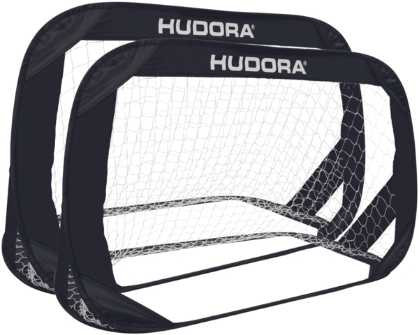 Hudora Pop Up Fußballtor mit Tragetasche, 2er Set, 120x80 cm, Schwarz