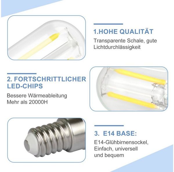 Nettlife LED-Leuchtmittel LED Leuchtmittel E14 Vintage Glühbirnen T22 Lampe Birnen 2W, E14, 2 St, Kaltweiß, 6000K