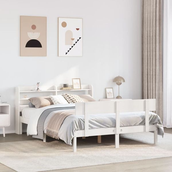 vidaXL Massivholzbett ohne Matratze Weiß 140x200 cm Kiefernholz 3306620