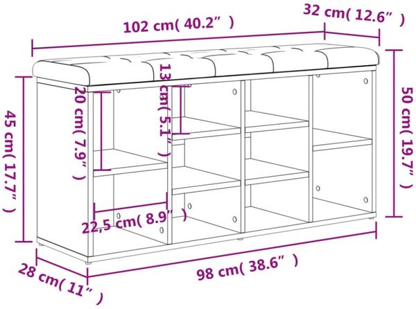 vidaXL Schuhbank Sonoma-Eiche 102x32x50 cm Holzwerkstoff 835112 Bild 4