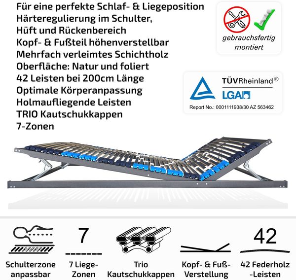 Lattenrost mit Schulteranpassung 70x200cm, 42 Leisten Kopf & Fußverstellung Bild 4
