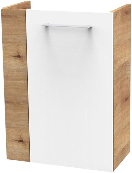 FACKELMANN SBC MILANO Waschbeckenunterschrank Gäste WC 45 cm breit, Weiß/Braun hell, Türanschlag rechts