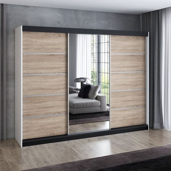 A&J MöbelLand GmbH Schiebetürenschrank VILANO mit 4 Schubladen und Spiegel (TOP ANGEBOT! Geräumiger Schrank mit einer Breite von 200 cm und Spiegel, ideal zur Aufbewahrung von Kleidung und Accessoires. 4 Schubladen und viel Stauraum. TOP PRODUKT! Wähle...