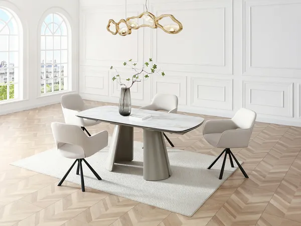 Vente-unique - BIRFIRA Esstisch GlasKeramik Weiß - B 90 cm x H 76 cm x L 220 cm260 cm180 cm