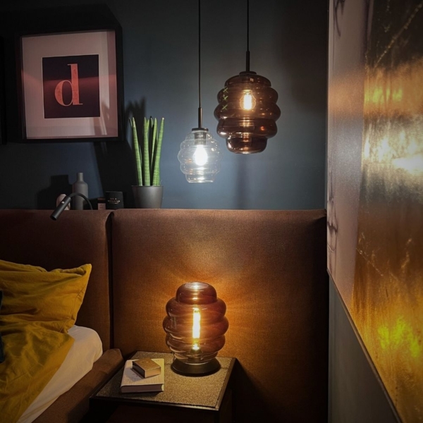 s.luce Echos Glas Tischleuchte E27 mit Schalter Braun, Schwarz Ø 25cm Bild 2