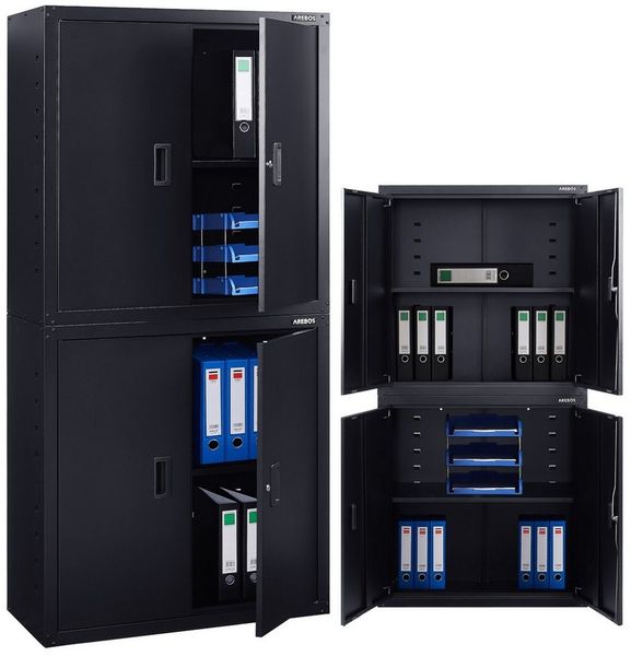Arebos Aktenschrank Büroschrank Materialschrank Stahlschrank 180 x 90 x 40 cm (2er) Zylinderschloss mit Schlüssel