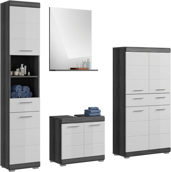 INOSIGN Badmöbel-Set Siena, 4 teilig, bestehend aus:, (Set, 4-St), Hochschrank, Waschbeckenunterschrank, Badspiegel, Midischrank