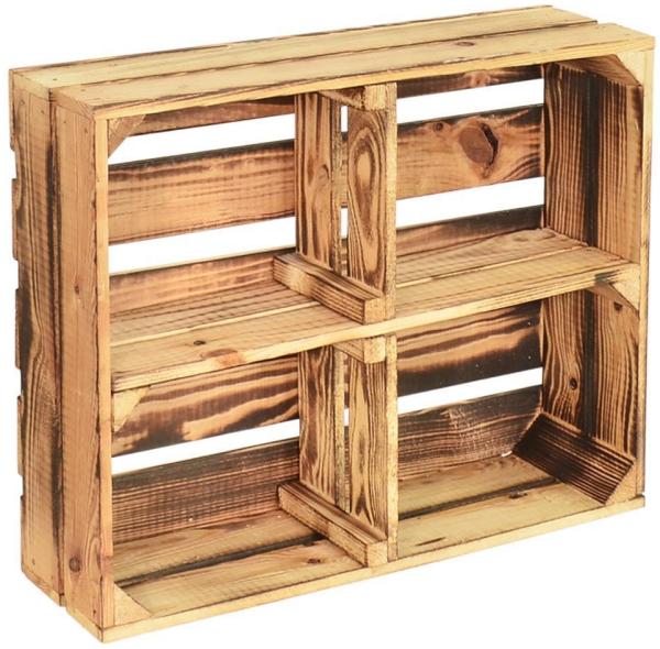 CHICCIE 4 Set Holzregal Schmalhanz - Hell Geflammt + Regal Holzkiste