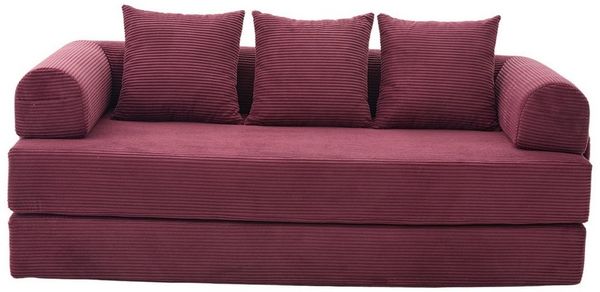 LVHOM Loungesofa faltbar mit Schlaffunktion, Stabil-/abnehmbarer Außenrahmen aus Metall, frei kombinierbar, Liege- oder Klappsofa, 3 Kissen, Hochelastischer Schaumstoff, weicher Cordstoff, Praktische Seitentaschen zur Aufbewahrung, Ideal für flexible R...