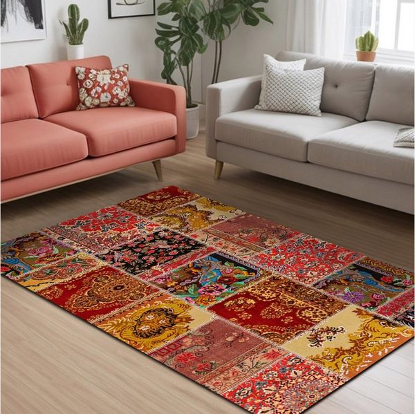 Bamyum Teppich Silena Teppich mit Chenille Druck, Waschbarer Antibakteriell Teppich, Einzelstück