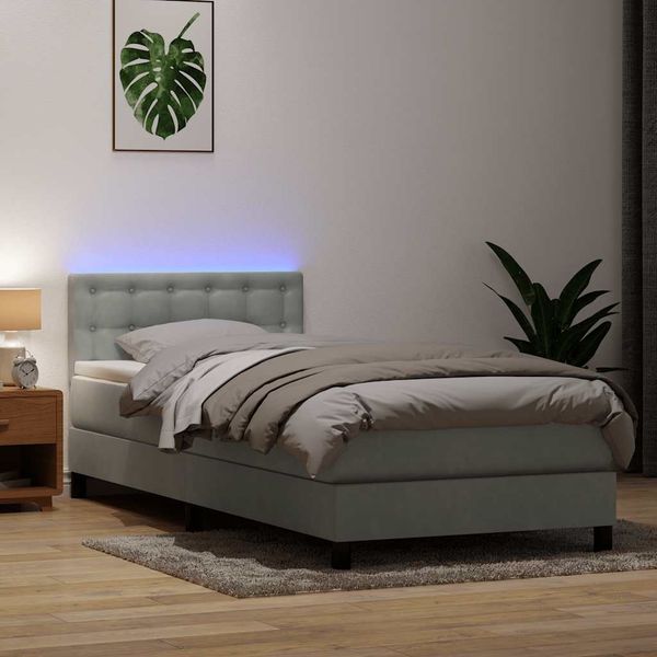vidaXL Boxspringbett mit Matratze & LED Hellgrau 80x220 cm Samt 3317289