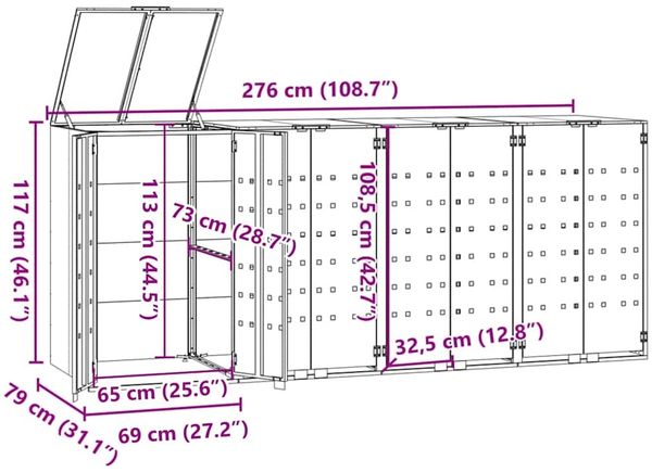 vidaXL Mülltonnenbox für 4 Tonnen Schwarz 276x79x117 cm Stahl 3279979 Bild 11