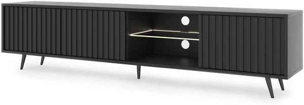 Selsey 'Bello' TV-Lowboard mit Lamellenfronten und LED, Schwarz, ca, 44 x 175 x 31 cm