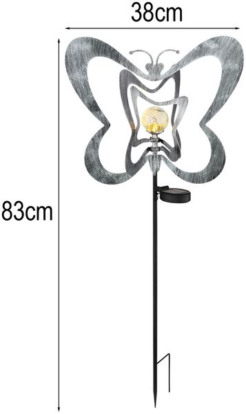 LED Solar Gartenstecker mit drehbaren Schmetterlingen in Silber-Grau, Höhe 83cm Bild 4