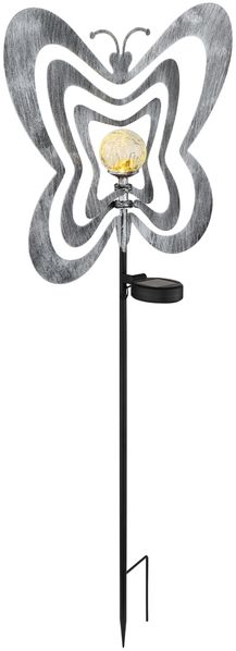 LED Solar Gartenstecker mit drehbaren Schmetterlingen in Silber-Grau, Höhe 83cm Bild 2