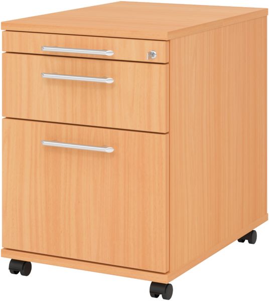 bümö Rollcontainer mit Hängeregistratur, Container abschließbar aus Holz in Buche - Rollwagen für's Büro mit Hängeregister als Schreibtisch Unterschrank od. Bürocontainer m. Relinggriffe, AC20-6-6-RE