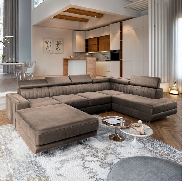 Masseno Ecksofa SIENA mit Schlaffunktion U-Form, Sofa mit Bettkasten