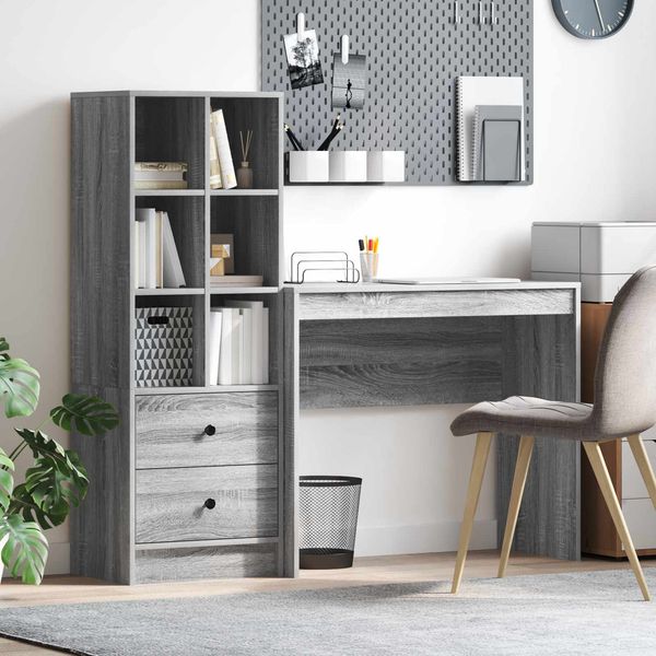 vidaXL Schreibtisch mit Schubladen mit Regal 2 pcs Graues Sonoma 3337326