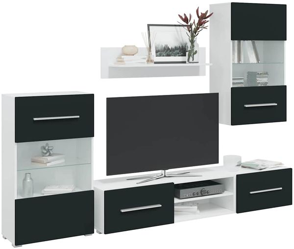 vidaXL 5-tlg. Wohnwand mit LED-Beleuchtung Matt Indigo Holzwerkstoff 3324235