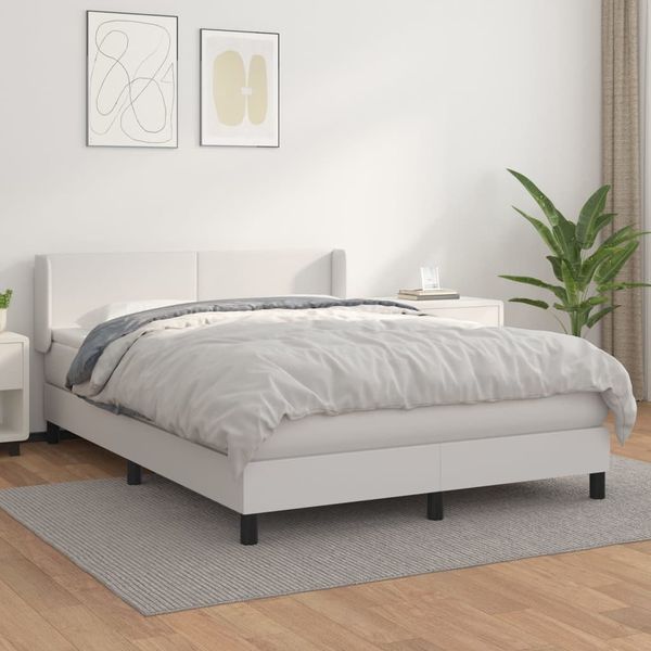 vidaXL Boxspringbett mit Matratze Weiß 140x190 cm Kunstleder 3130656