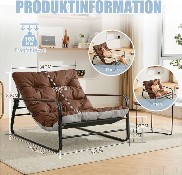 HomeMiYN Loungesessel Loungesessel Sessel Wohnzimmer Gartenliege mit Wendekissen (2er set,bestehend aus sessel mit Gepolsterten Kissen), für kinder,2 erwachsene