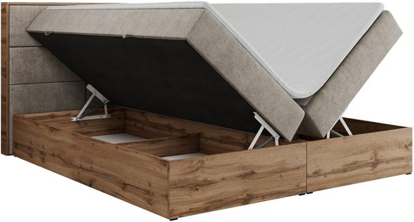 Boxspringbett mit Kopfteil und Topper, Polsterbett - ALBERO 2 - 140 x 200 cm - Beige Stoff - H4 Bild 5
