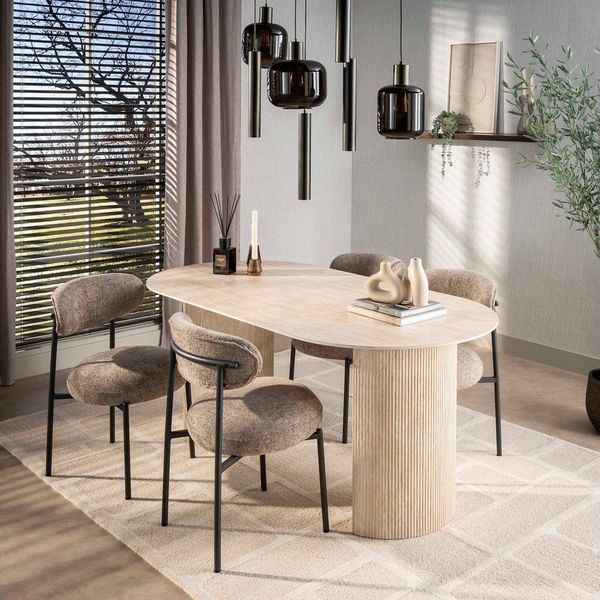 alesvelt Esstisch Esstisch LIVIA TRAVERTINO Ovaler Keramiktisch im Säulen-Design (1-Tisch), 180x90x77cm Travertin-Design Säulenfuß