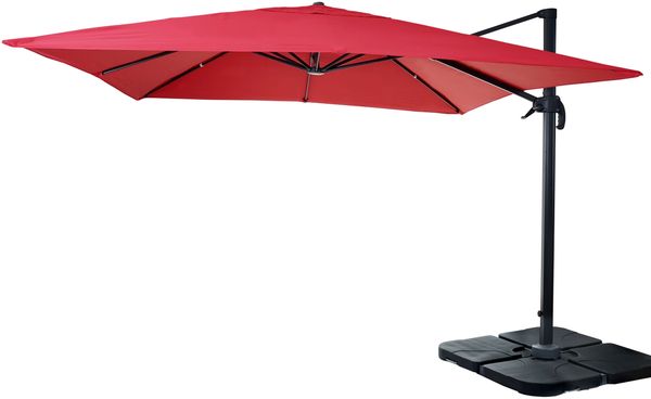 Gastronomie-Ampelschirm HWC-A96, Sonnenschirm 3x3m (Ø4,24m) Polyester Alu/Stahl 23kg ~ rot mit Ständer, drehbar Bild 8
