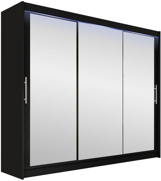 Kleiderschrank Aston III (Farbe: Schwarz / Spiegel, mit RGB LED Beleuchtung)