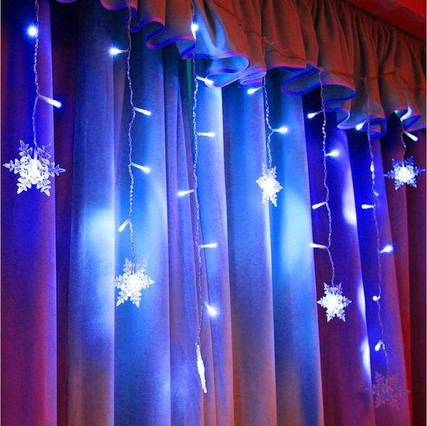 Rosnek LED-Lichtervorhang 12cm Schneeflocke Weihnachtsbeleuchtung, 8 Modi, Timer, anschliessbar, Speicherfunktionen, Wohnzimmer Deko