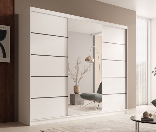 Schiebetürenschrank Schrank OSLO in Weiß matt 250 x 215 x 58 cm
