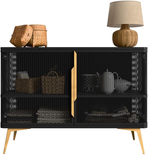 Kommode Mirala 2D (Farbe: Schwarz + Gold)