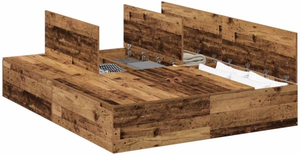 vidaXL Aufbewahrungsbettgestell Altholz 135 x 190 cm Holzwerkstoff 3335443
