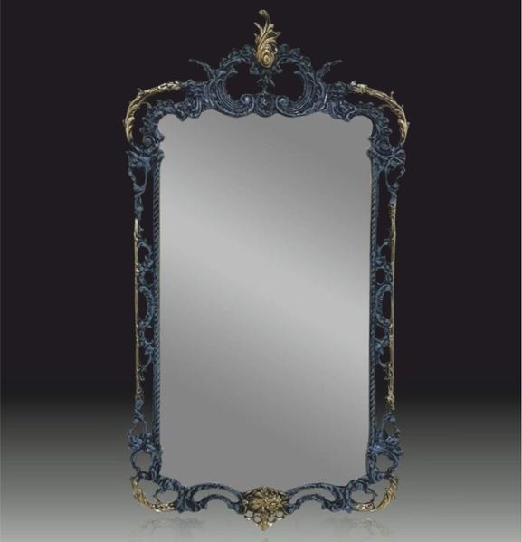 Casa Padrino Luxus Barock Bronze Spiegel Blau / Gold H. 83 cm - Barock Möbel