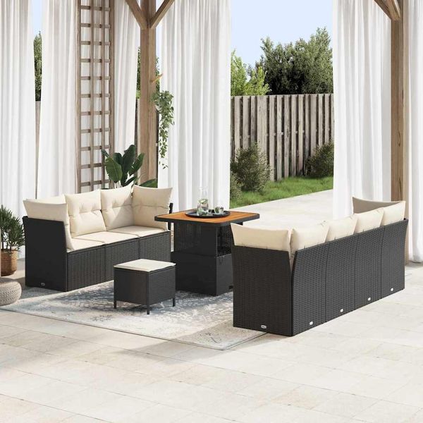 vidaXL Garten-Sofa-Set mit Kissen 10 pcs Schwarz und Creme 3363395