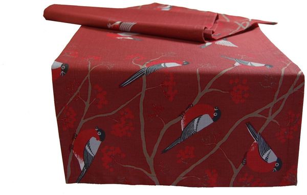 beties Tischläufer Beeren Vögel (1-tlg, 1 Stück Tischläufer), 100% Baumwolle marsala-rot