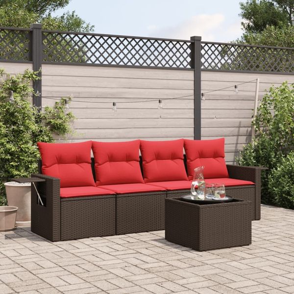 vidaXL 5-teiliges Gartensofa-Set mit Kissen, braun, Polyrattan 3219893