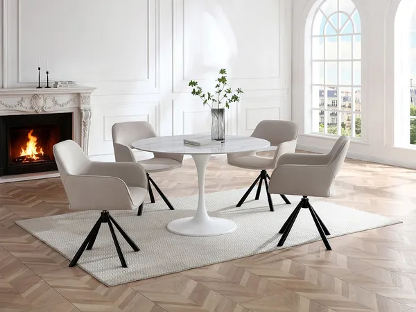 Vente-unique - DYNARO Esstisch Keramik Weiß - B 120 cm x H 74,5 cm x L 120 cm
