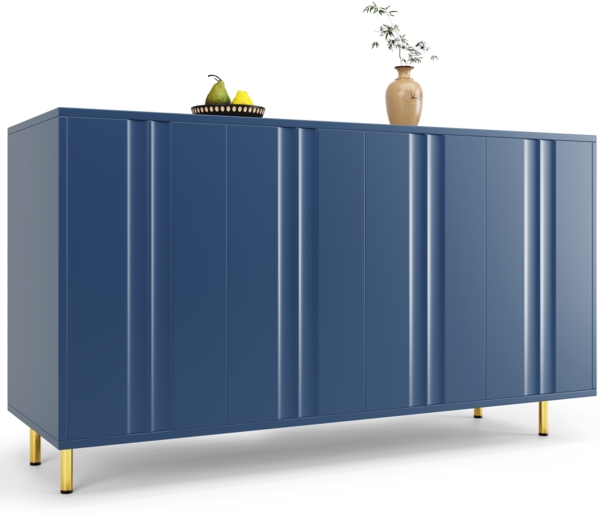 Merax Esszimmerschrank (140×40×85,9cm), Esszimmer-Wohnzimmer-Aufbewahrungsschrank, einzigartiges Design, Schranktürdesign, freistehender Schrank, Esszimmerschrank mit stabilen Metallbeinen, dunkelblau