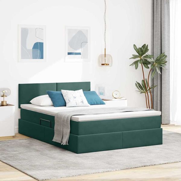 vidaXL Aufbewahrungsbett mit Matratze Dunkelgrün 140 x 190 cm Samt 3370698