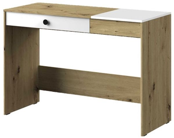 Schreibtisch ""Nero"" Computertisch 120 cm artisan eiche weiß Hochglanz Griff schwarz