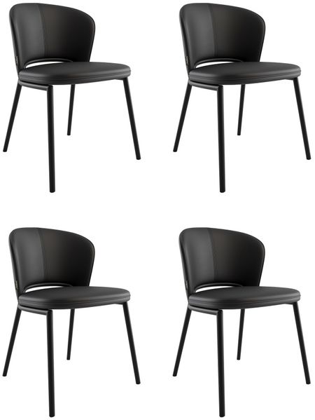 4er Set Esszimmerstuhl Design Küchenstuhl Dean Kunstleder schwarz Metallbeine : Schwarz