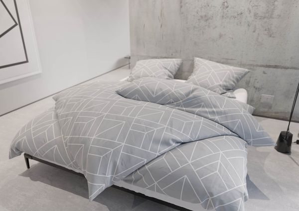 Mako Satin Bettwäsche Urban Geometric grau 240x220 + 2x 80x80