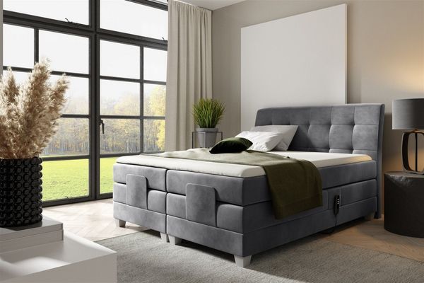 Boxspringbett Elektrisch Bett FRANCO 180x200cm in Stoff Fresh Grau