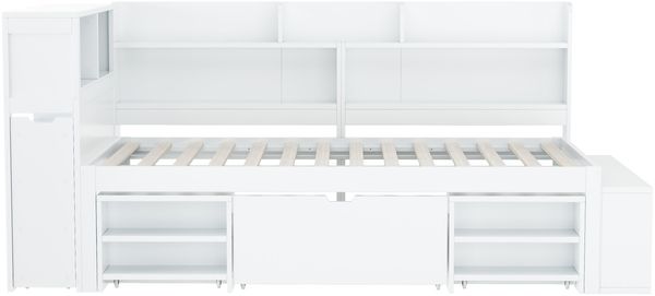 Kinderbett, 90*200 cm, Einzelbett, multifunktionales Kinderbett mit Schubladen, Bücherregal und Stauschrank, großer Stauraum, Lattenrost, ohne Matratze, weiß Bild 8