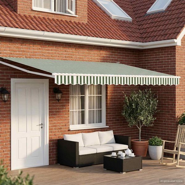 vidaXL Manuelle Gelenkarmmarkise mit LEDs Grün und Weiß 5 x 3 m 3419340