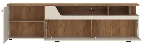 Lomadox Lowboard CARMONA-129, 126 cm breit in Kaschmir & Eiche, 1 Tür, 1 Klappe, 2 offene Fächer