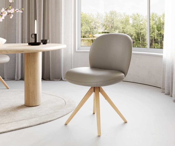 Drehstuhl Nube-Flex Echt-Leder Schlamm Holzgestell kantig Natur 180° drehbar Taschenfederkern