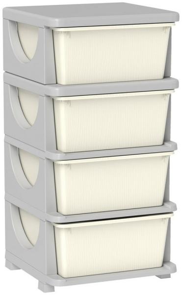 HOMCOM Spielzeugtruhe vier Ebene (Spielzeugkiste, 1 St, Spielzeug-Organizer), für Kinderzimmer 3-6 Jahre Kindermöbel Cremeweiß 37 x 37 x 76 cm